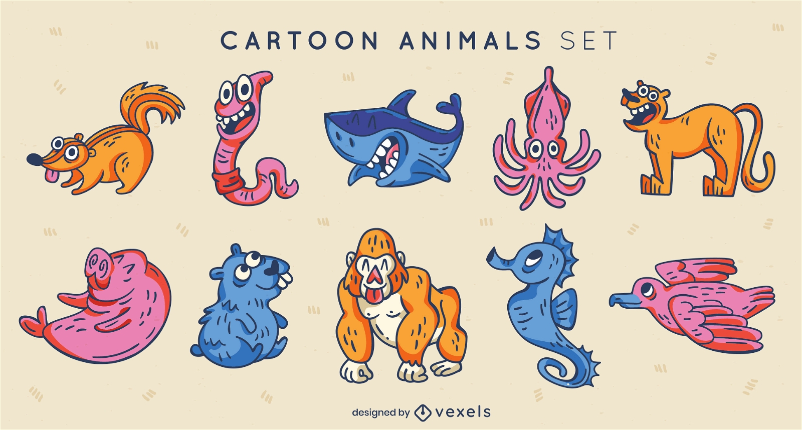 Conjunto de animais de desenho animado