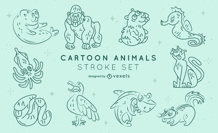 Animals set of stroke cartoon elements