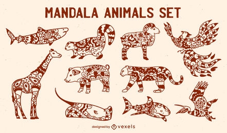 Set of animals mandala style