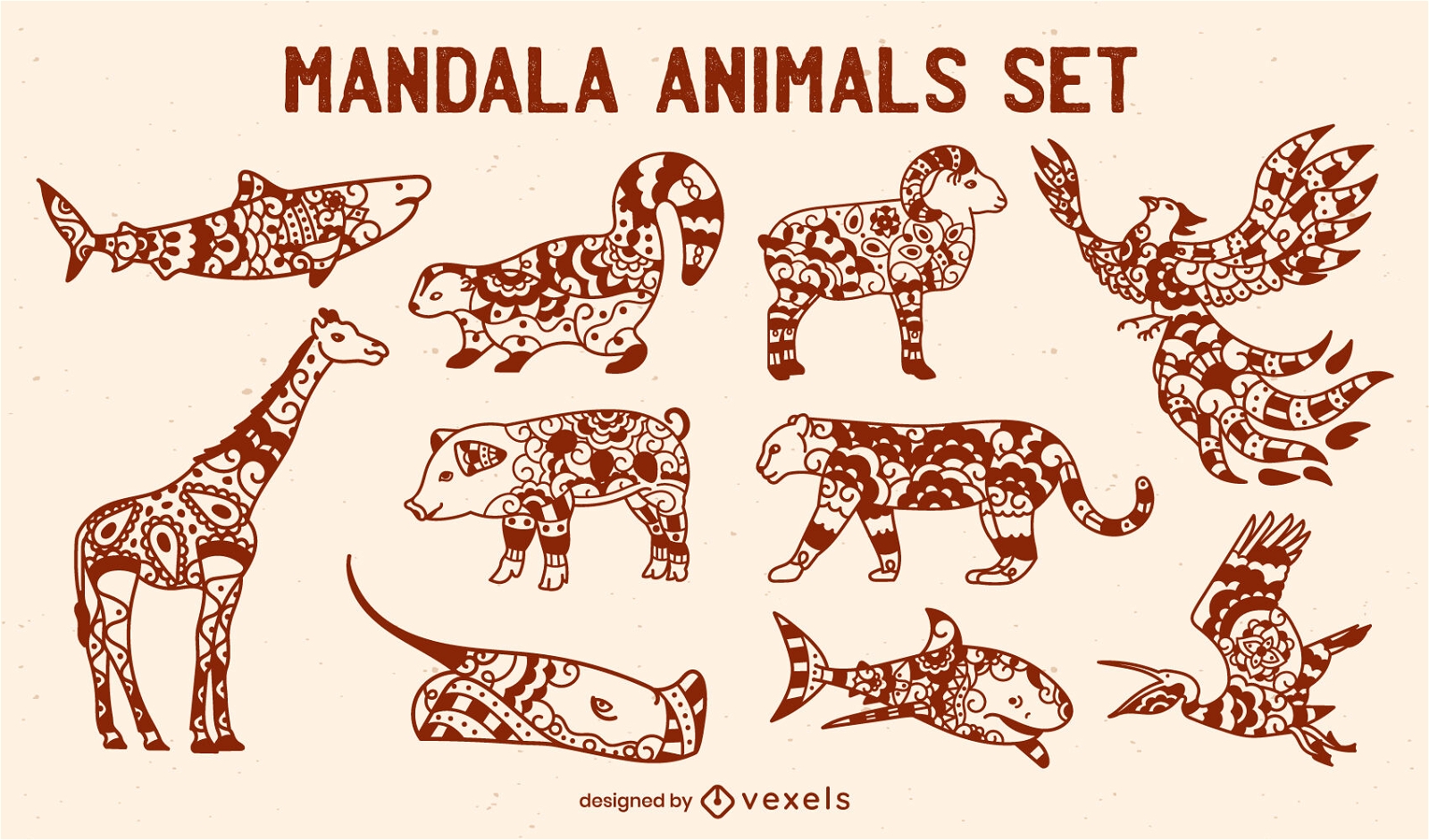 Set von Tieren im Mandala-Stil