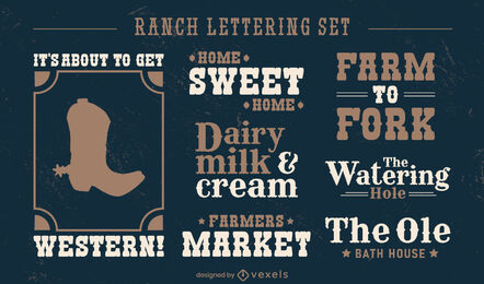 Cowboy ranch lettering badge set