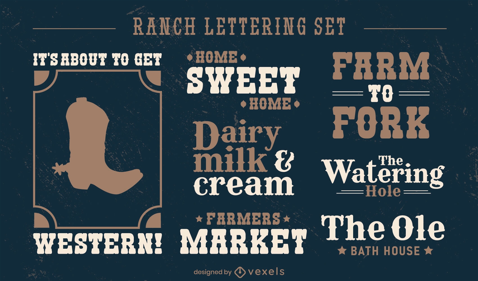 Cowboy-Ranch-Schriftzug-Abzeichen-Set