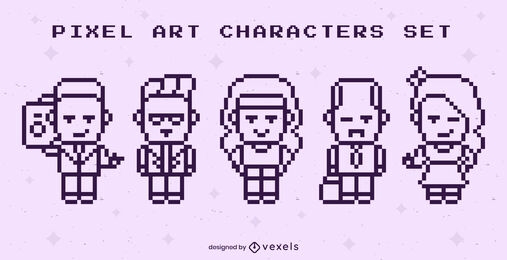 Pixel art cute people character set