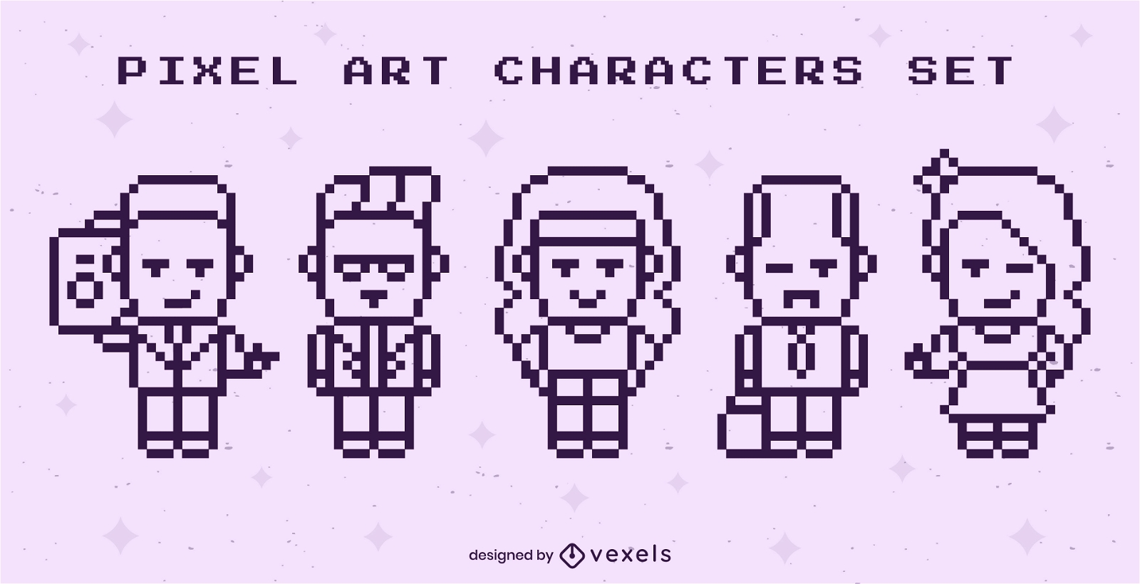 Conjunto de caracteres de pessoas fofas de pixel art