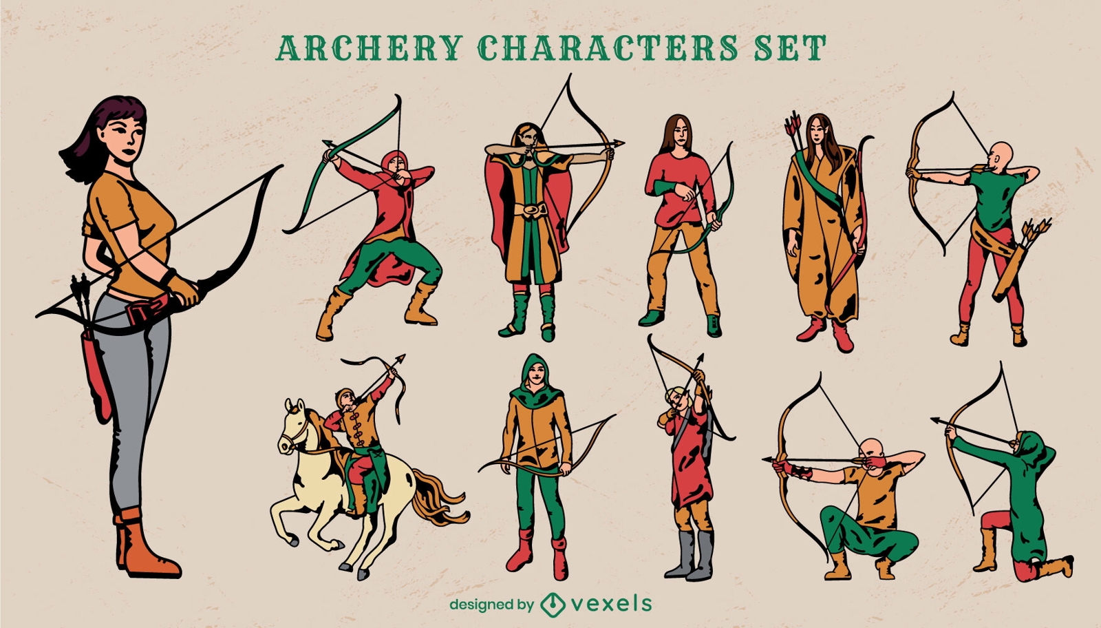 Set of archery characters