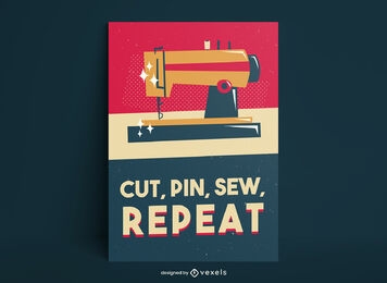 Design de poster retro brilhante de máquina de costura