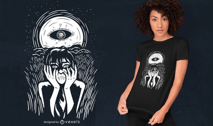 Auge auf dem Mondhalloween-T-Shirt-Design
