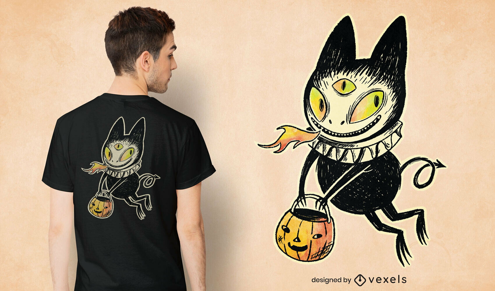 Camiseta PSD com ilustração de gato demoníaco