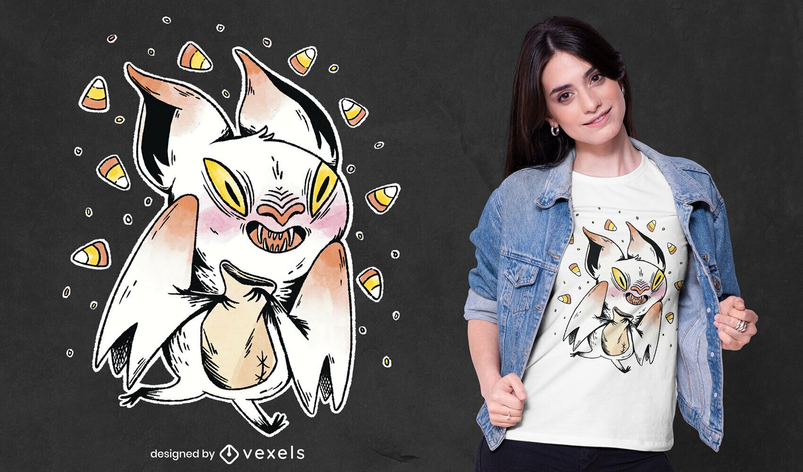 Camiseta psd de ilustración de murciélago demonio