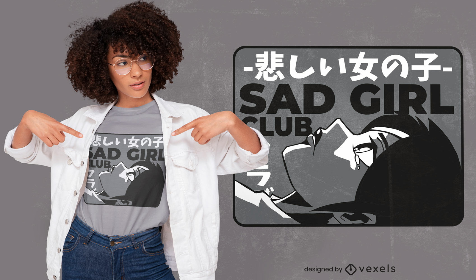 Diseño de camiseta de anime sad girl club