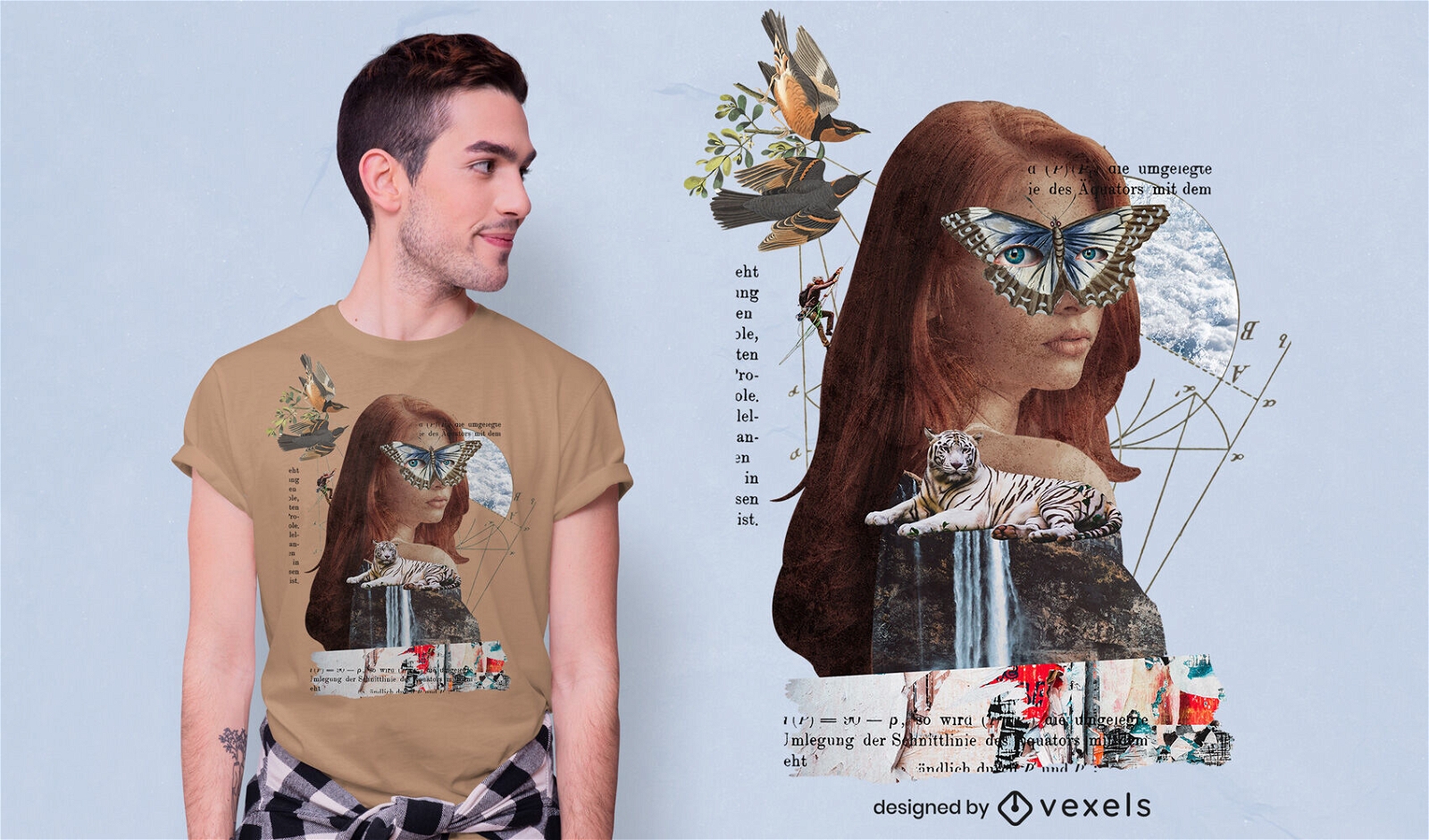 Chica surrealista collage vintage psd diseño de camiseta