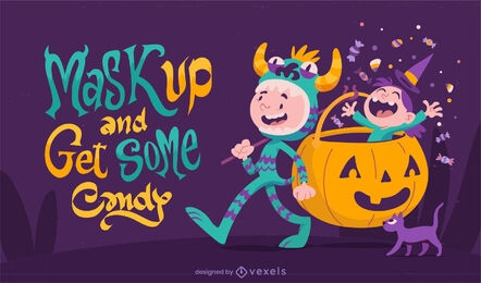 Happy children in costumes halloween illustration