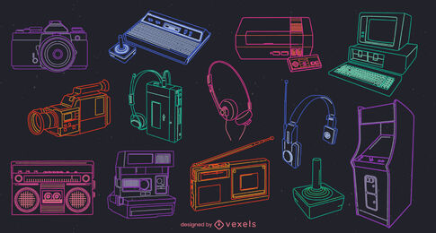 Retro electronic elements detailed stroke