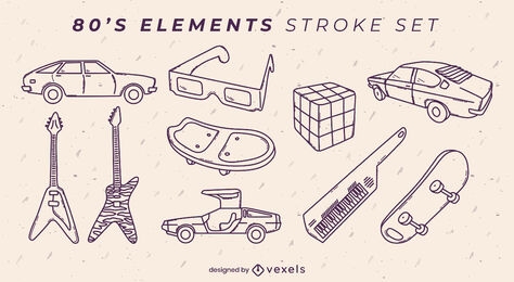 Retro 80s set of elements stroke