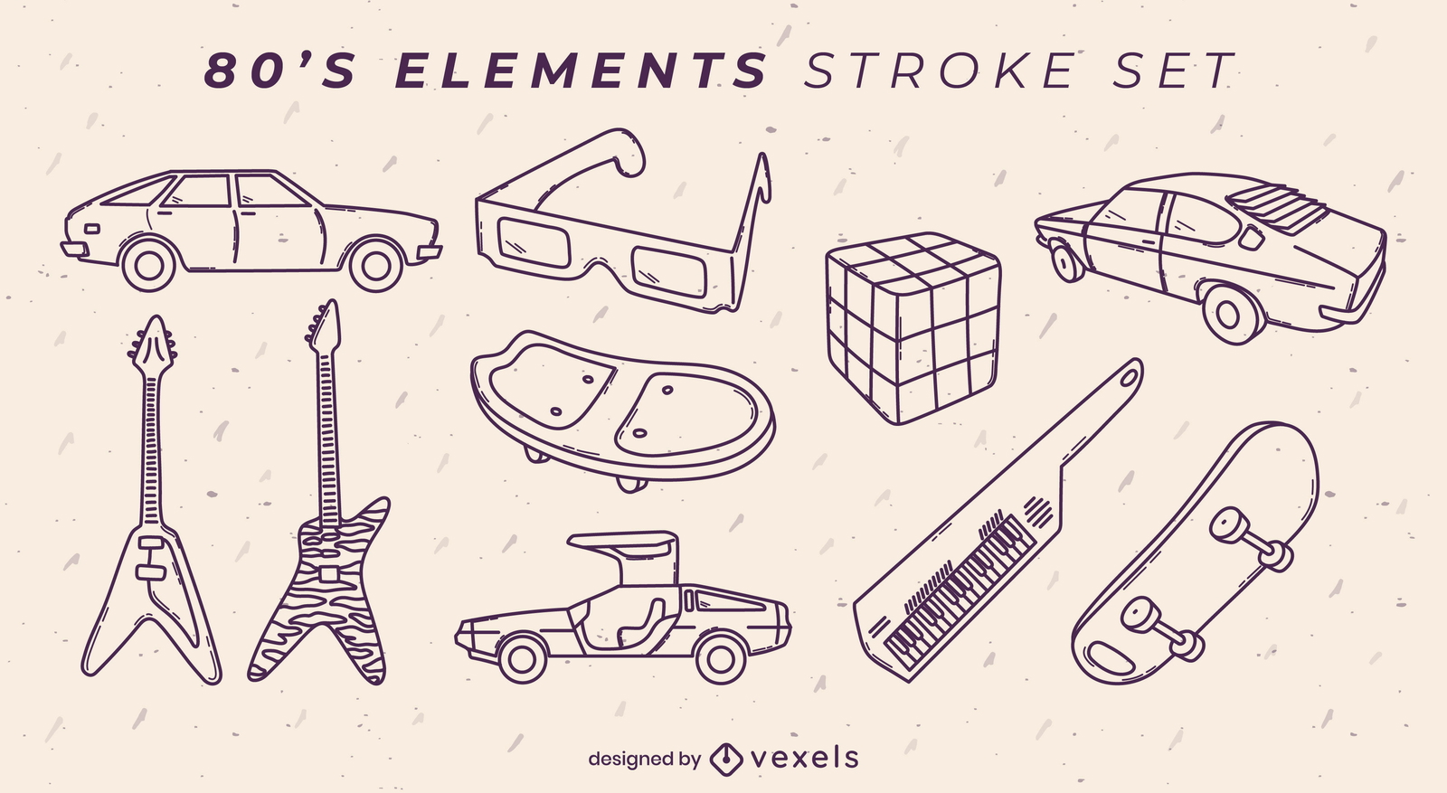 Conjunto retrô dos anos 80 de traços de elementos