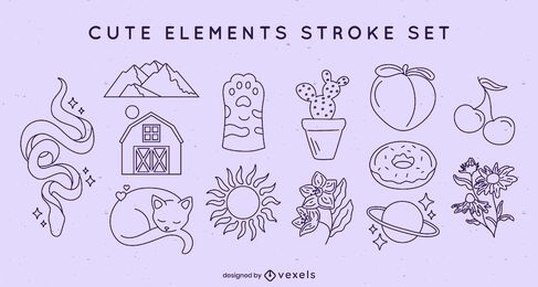 Cute asssorted elements stroke set