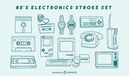 Retro electronic elements stroke set