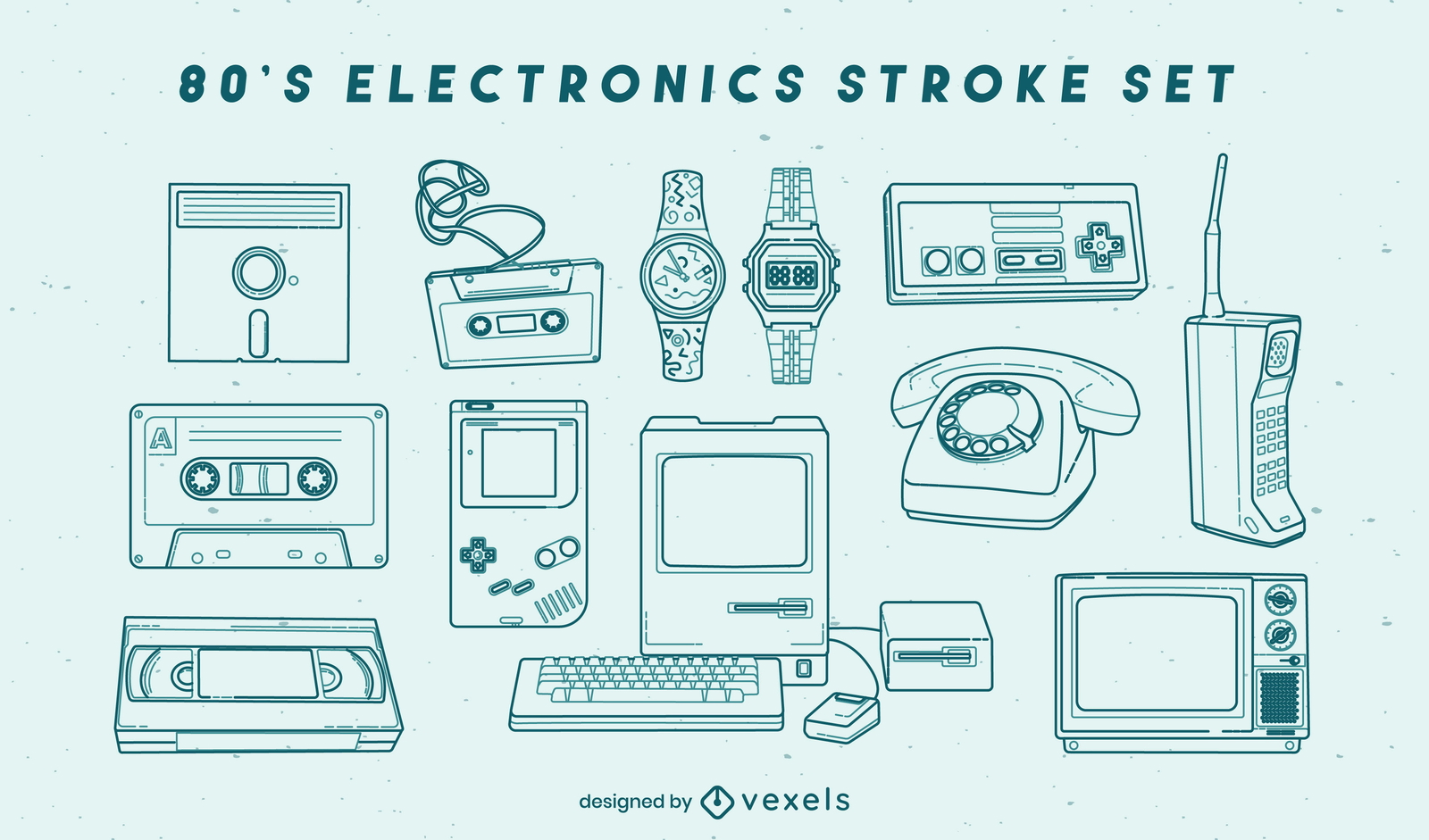 Conjunto de trazos de elementos electrónicos retro