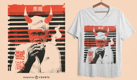 Devil smoking photographic t-shirt design
