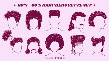 Retro 70s 80s set of hairstyles cut out