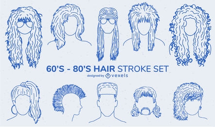 Retro set of hairstyles stroke