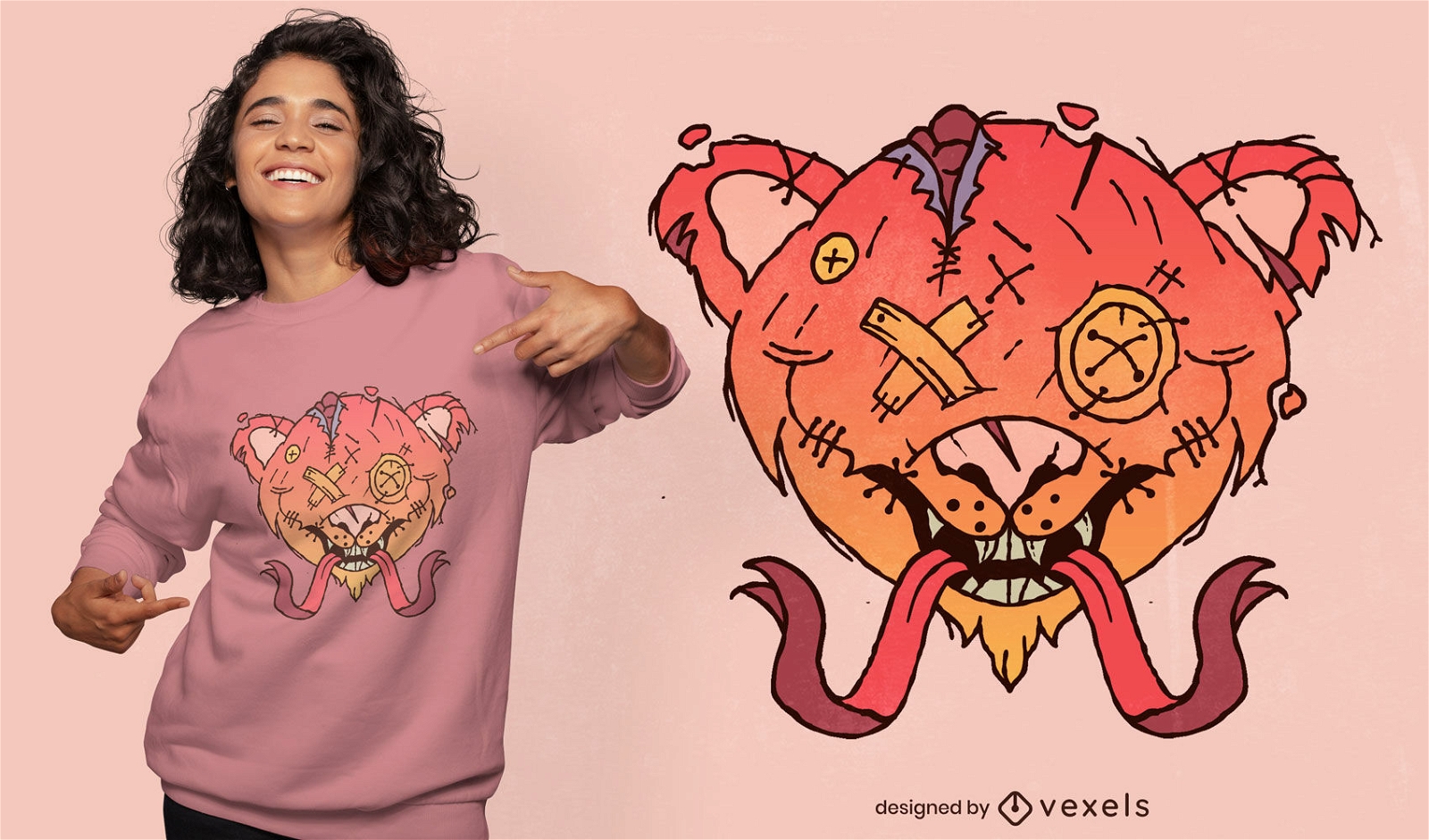 Design de t-shirt de urso de peluche assustador para o Dia das Bruxas
