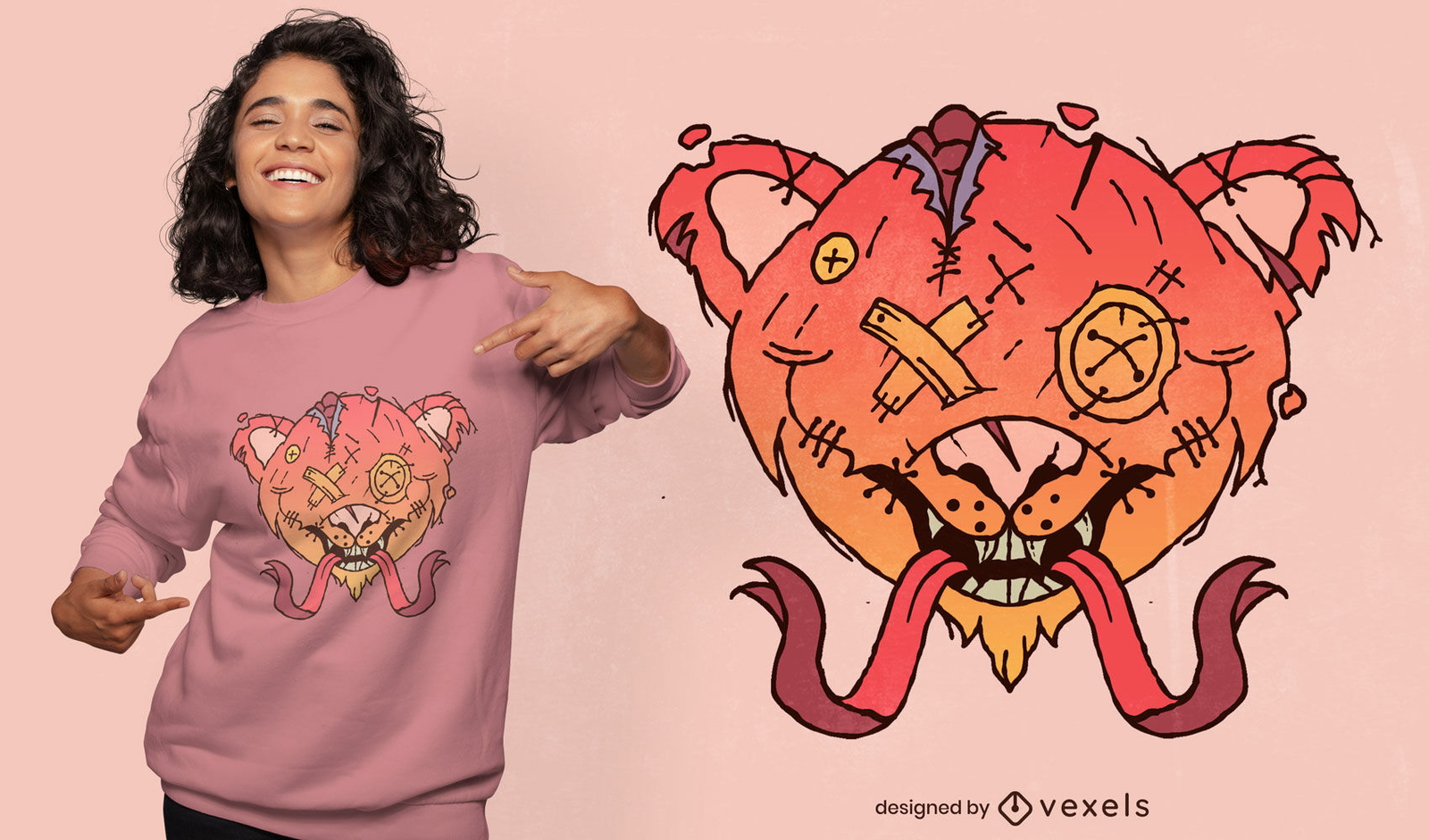 Diseño de camiseta de oso de peluche espeluznante de Halloween