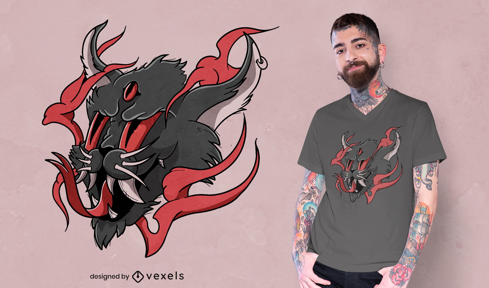 Diseño de camiseta de gato demonio de Halloween