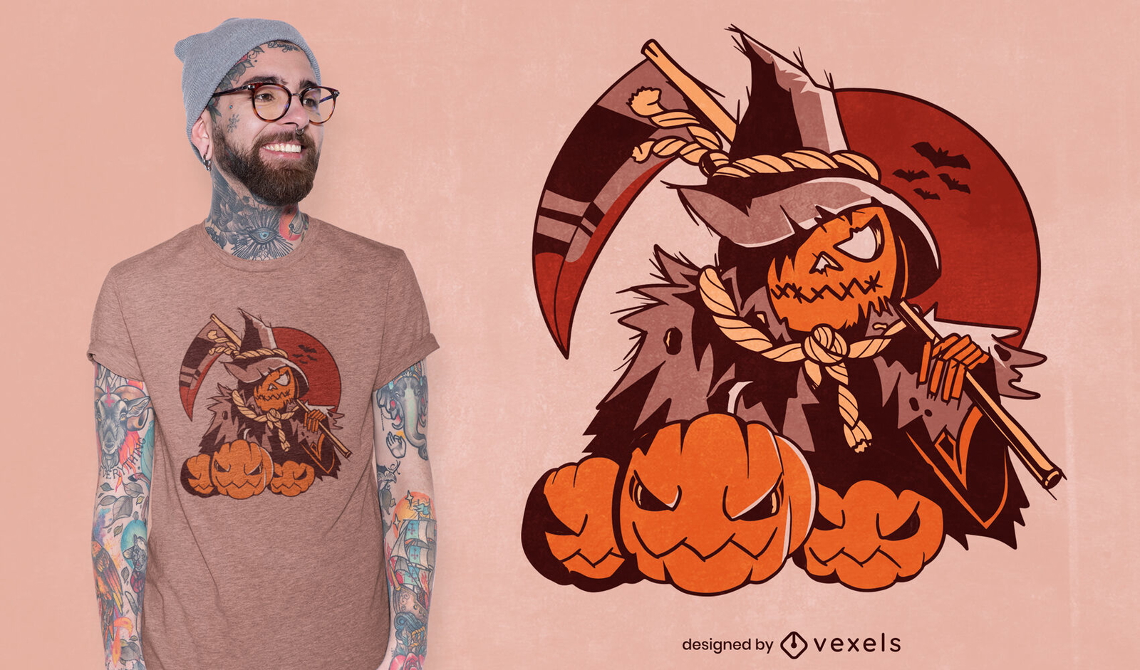 Diseño de camiseta de halloween de calabaza parca