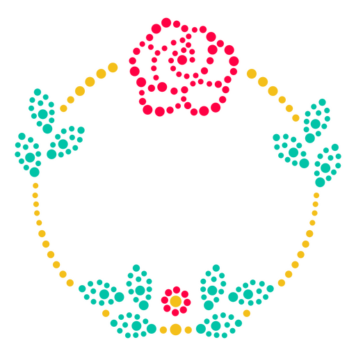 Etiqueta de pontos de flores e folhas