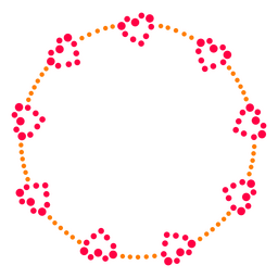 Corações em um rótulo de pontos de forma de círculo