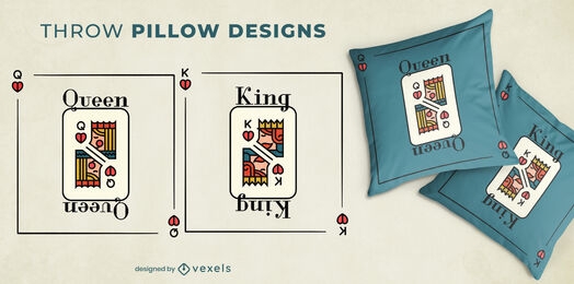 King & Queen cards pair of throw pillows