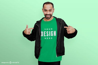 Male with hoodie t-shirt mockup green background 