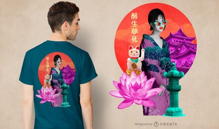 Camiseta japonesa con collage fotográfico psd