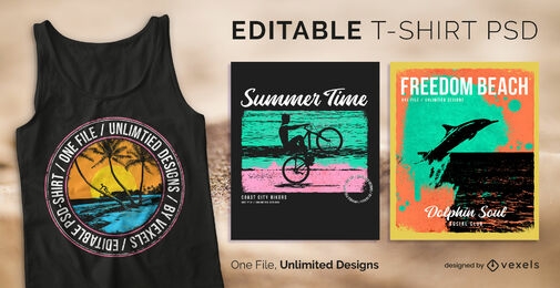 Strand Sommer Abzeichen skalierbares T-Shirt PSD