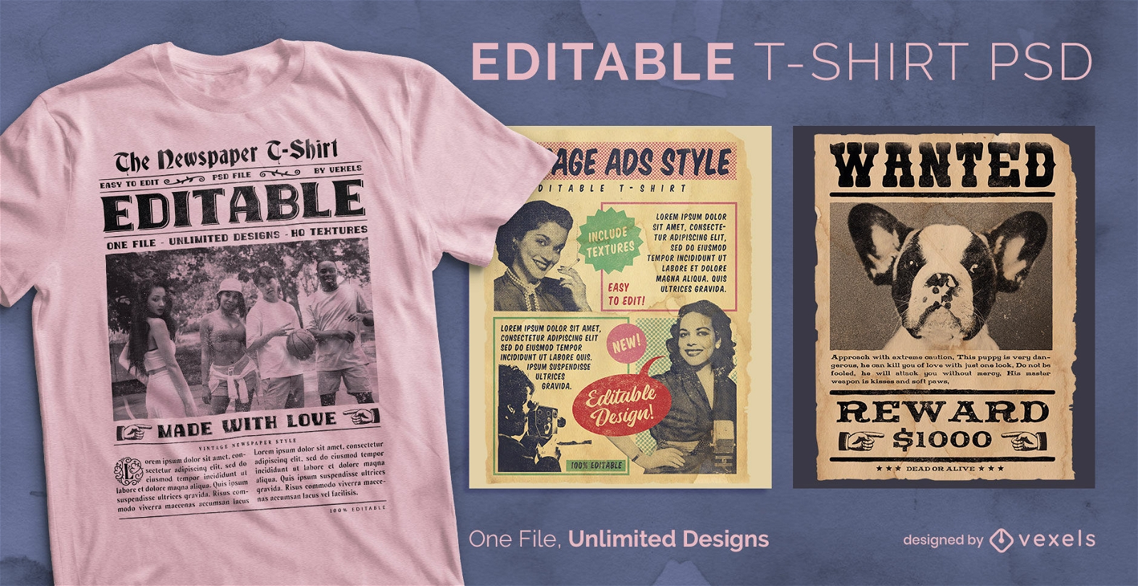 Vintage newspaper scalable t-shirt psd