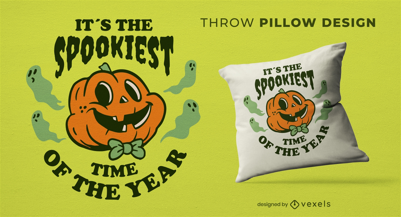 Spooky halloween pumpkin throw pillow design