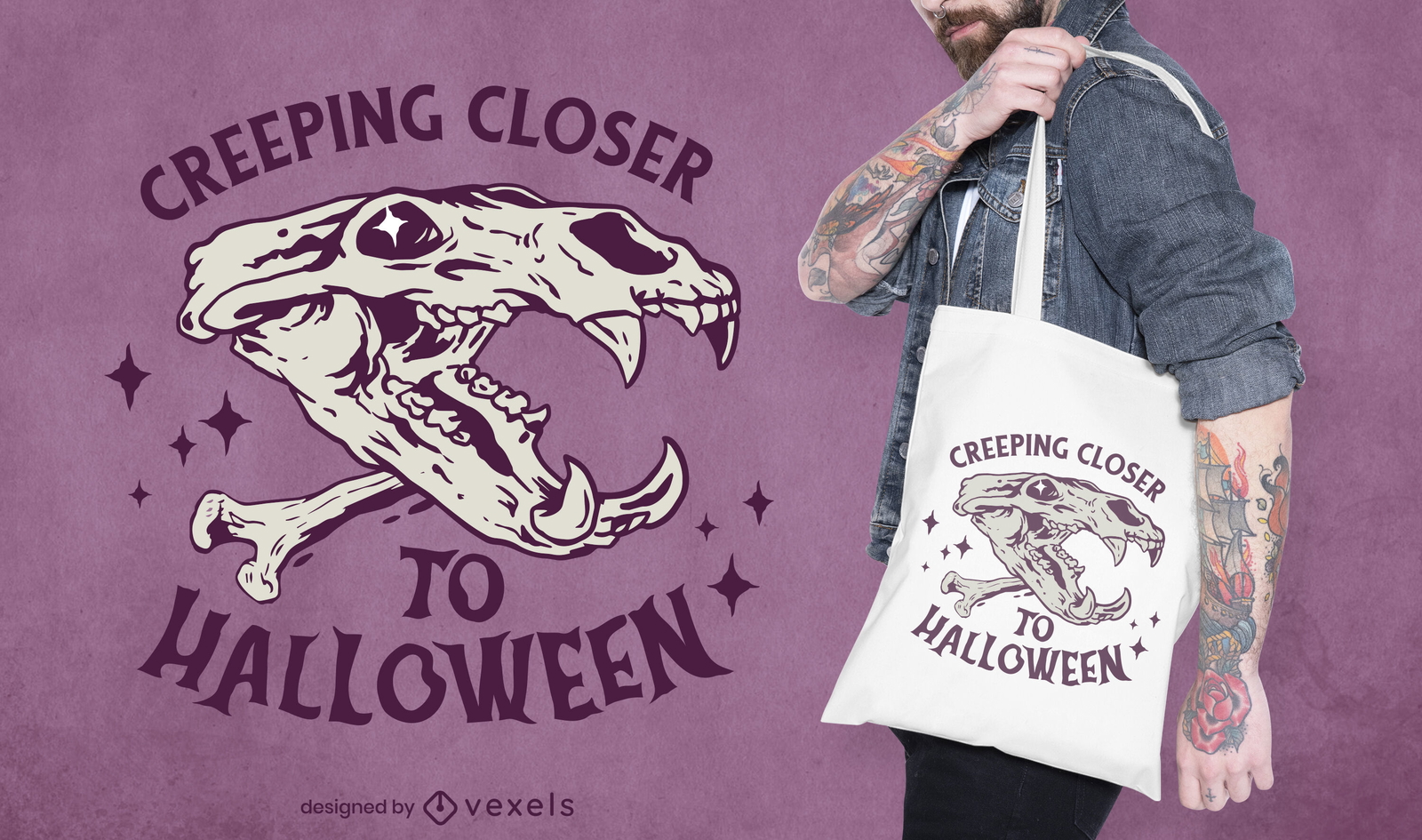 Cráneo de animal con cita de halloween bolsa de tela