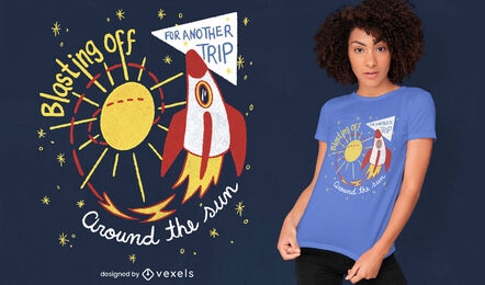 Rocket in the sun doodle diseño de camiseta psd