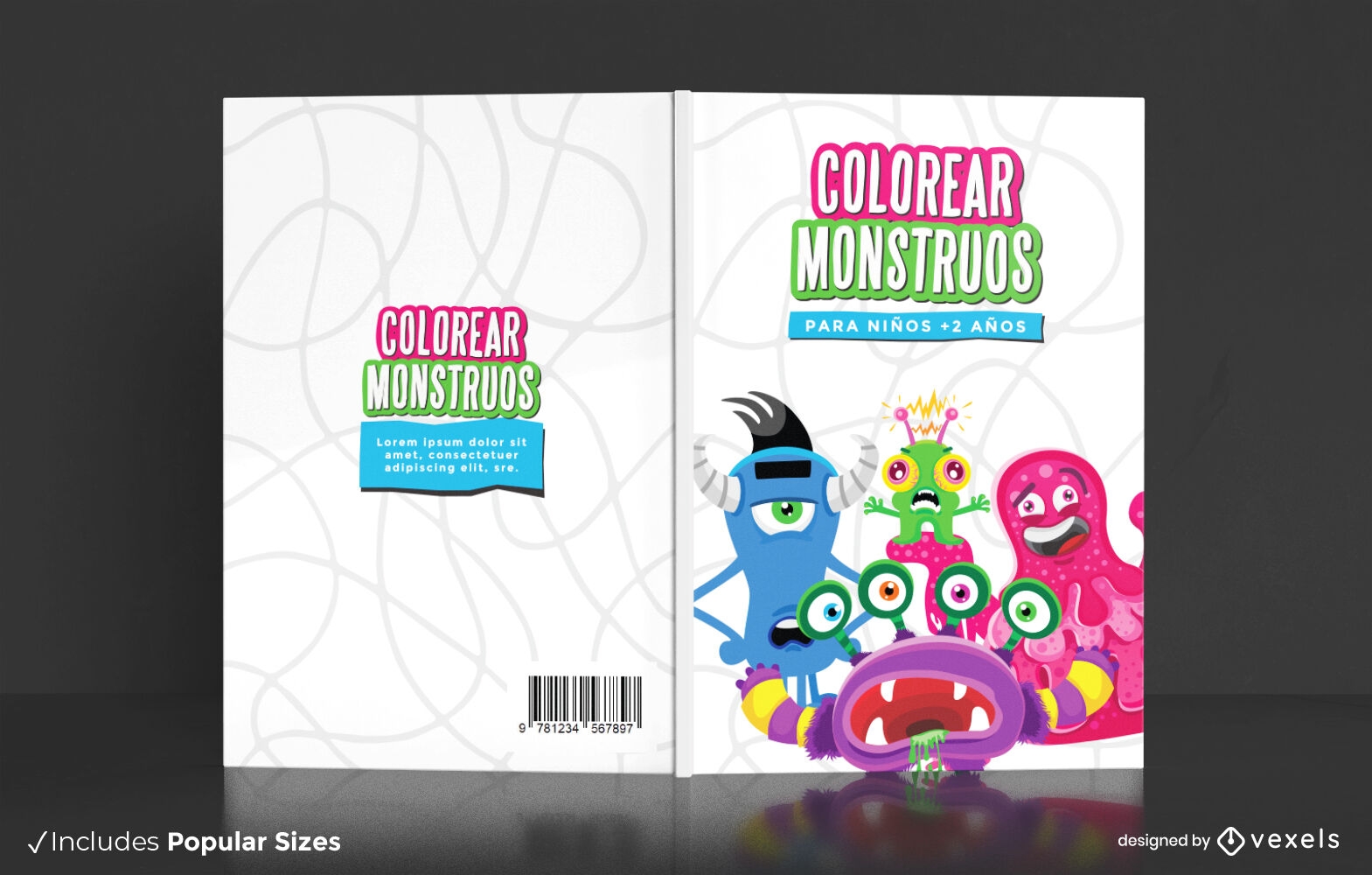 Cartoon monsters coloring book cover design