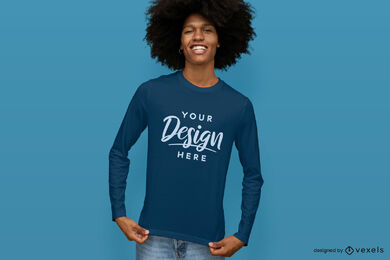Maqueta de camiseta de manga larga azul fondo azul