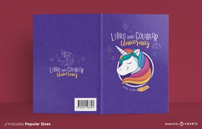 Diseño de portada de libro para colorear de criatura unicornio