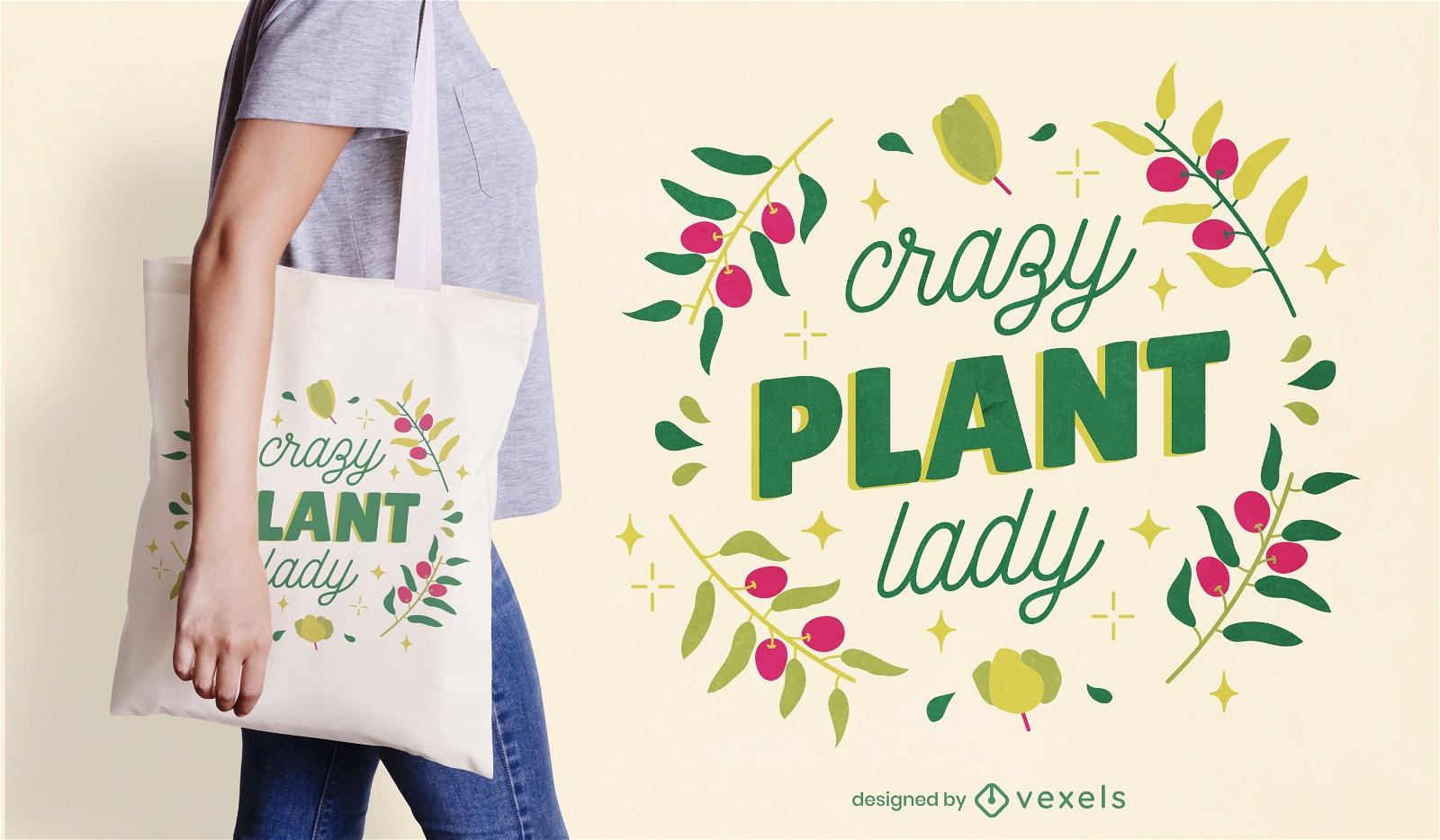 Crazy plant lady lettering tote bag design