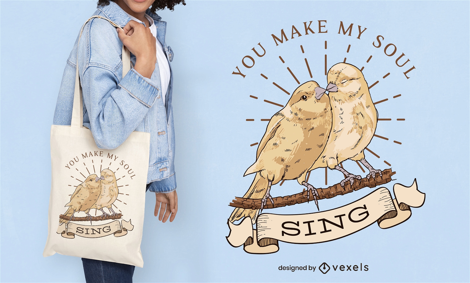 Birds couple illustration tote bag design