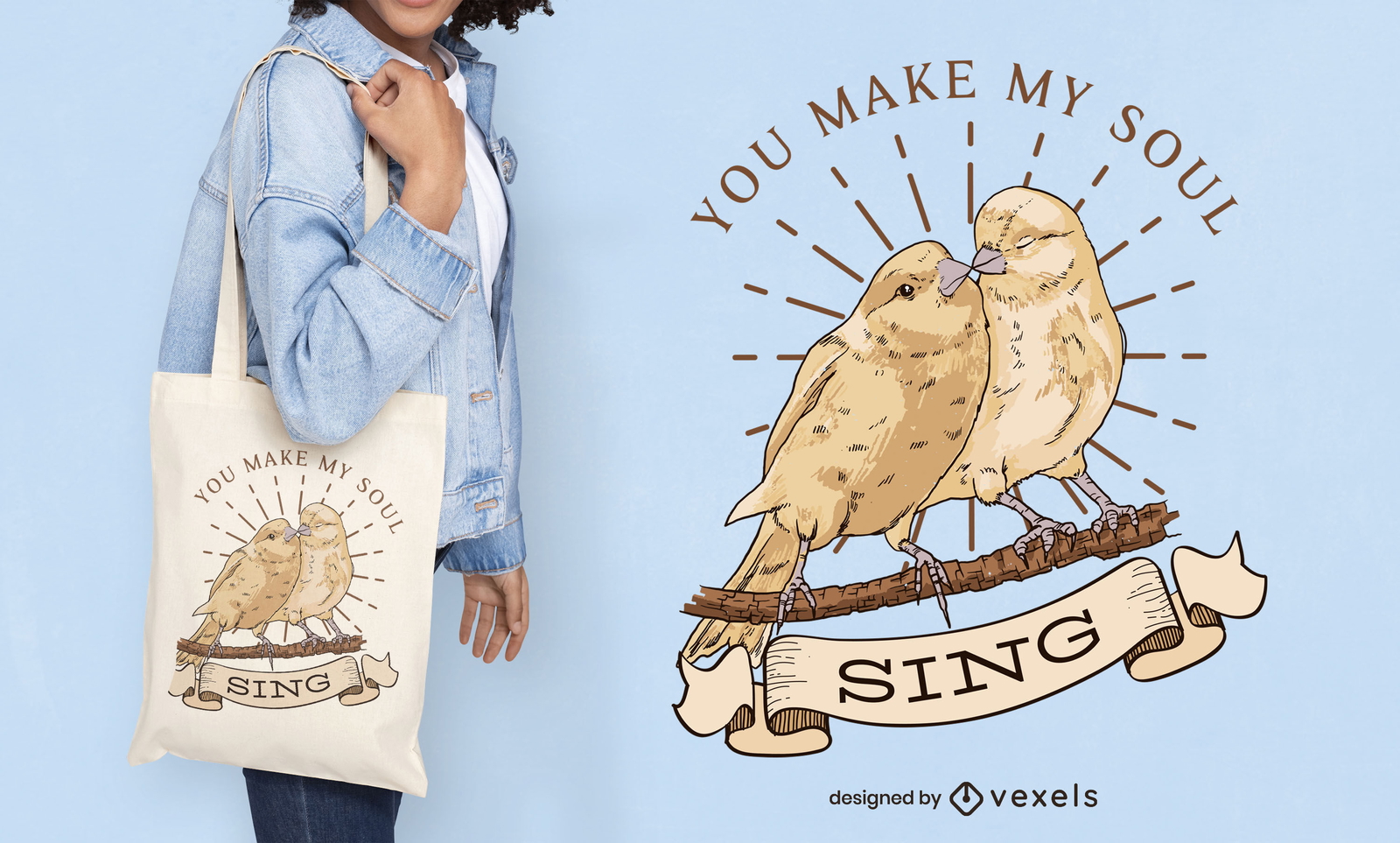 Birds couple illustration tote bag design