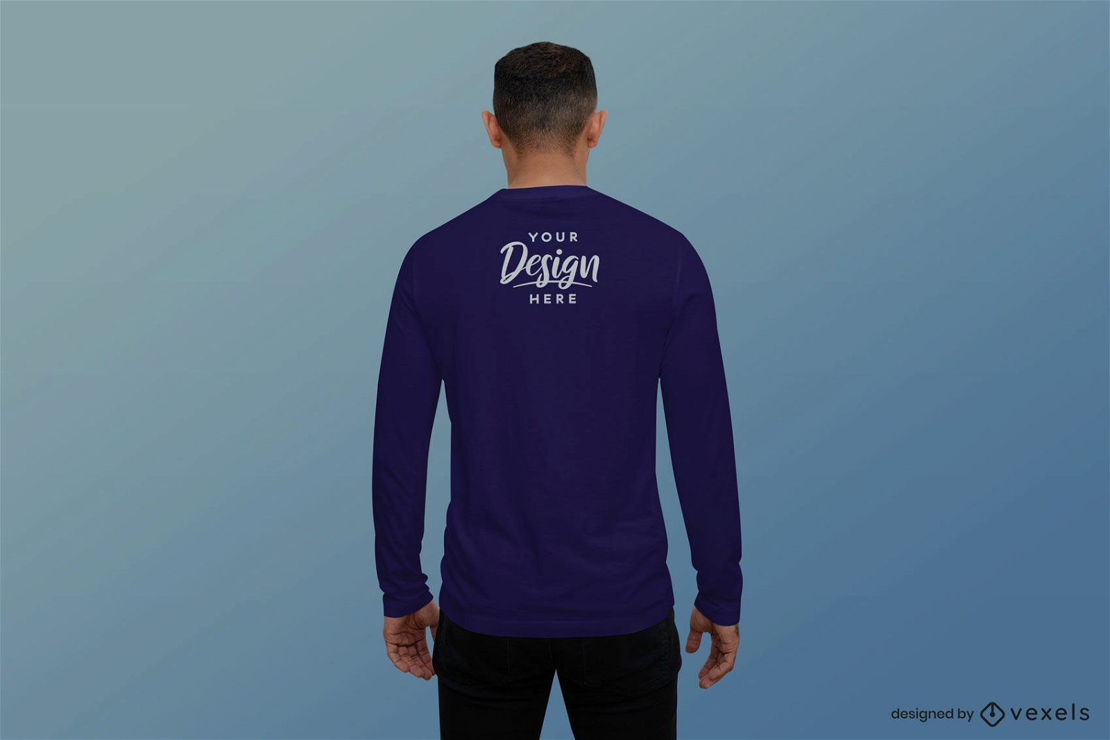 Man in long sleeve t-shirt blue background