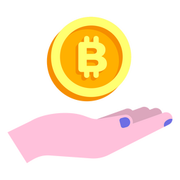 Bitcoin und Hand flach PNG-Design
