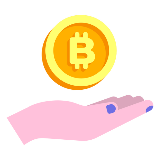 Bitcoin und Hand flach PNG-Design