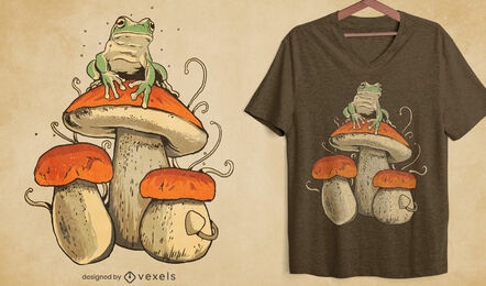 Design de t-shirt de sapo em cogumelo