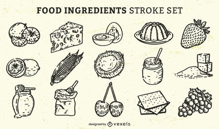 Handgezeichnetes Set von Lebensmittelelementen und Zutaten